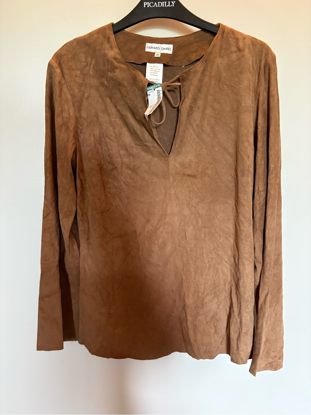 NWT- Gerard Darel Camel leather Brown Tie-Front Suede-Effect Tunique